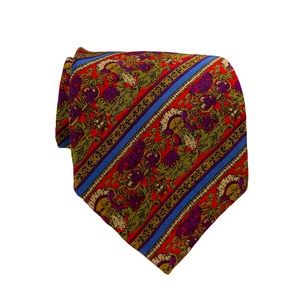 Christian Dior Wise Sage Motif Print Multi Color Silk Floral Tie Made In USA